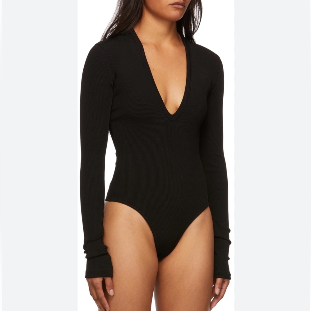 Goldsign Black Deep Vee Ribbed Bodysuit XS NWOT